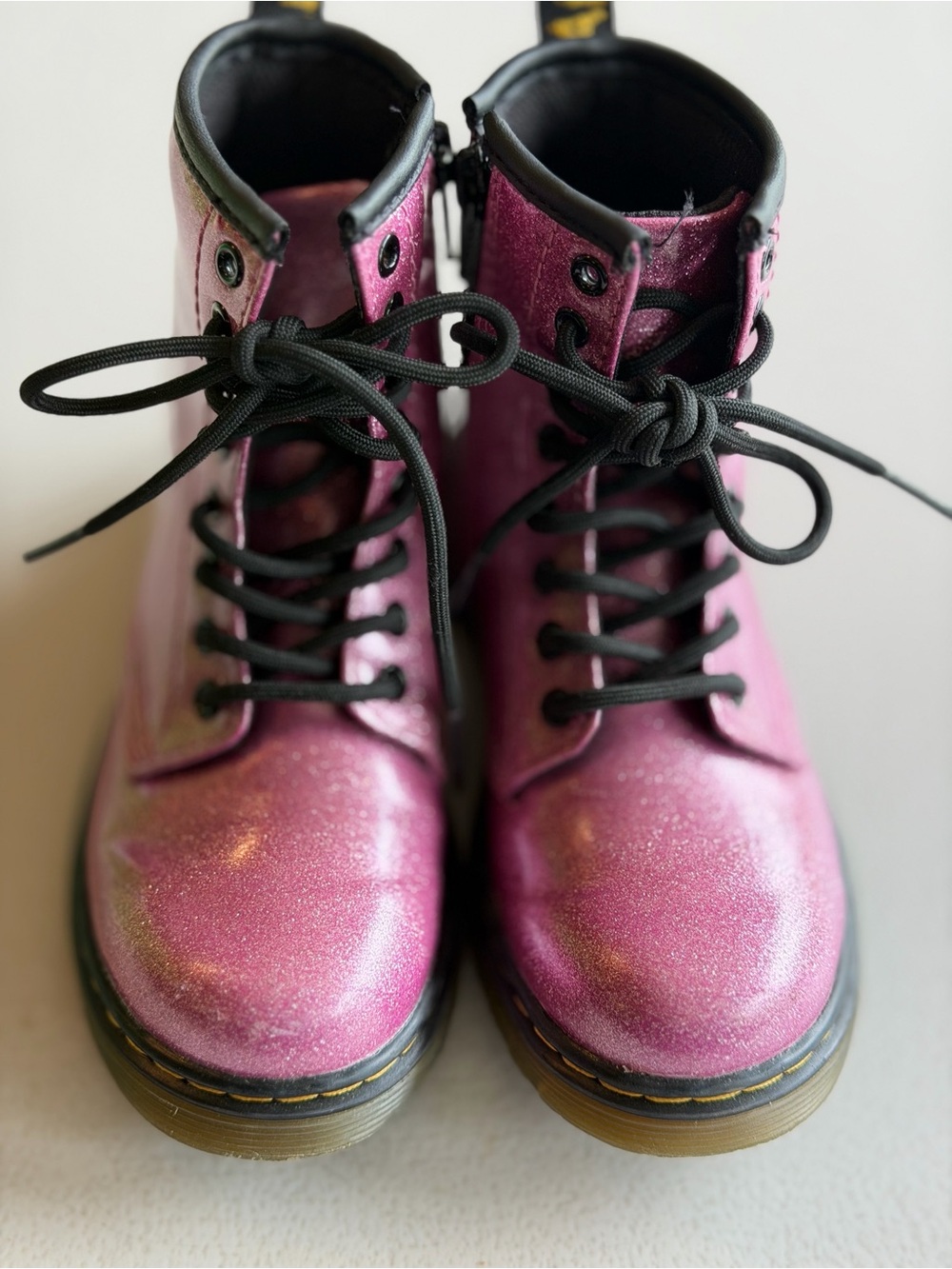 Dr Martens 1460 Pink Glitter Boots Kids Size 10 Girls Combat Lace Up Docs